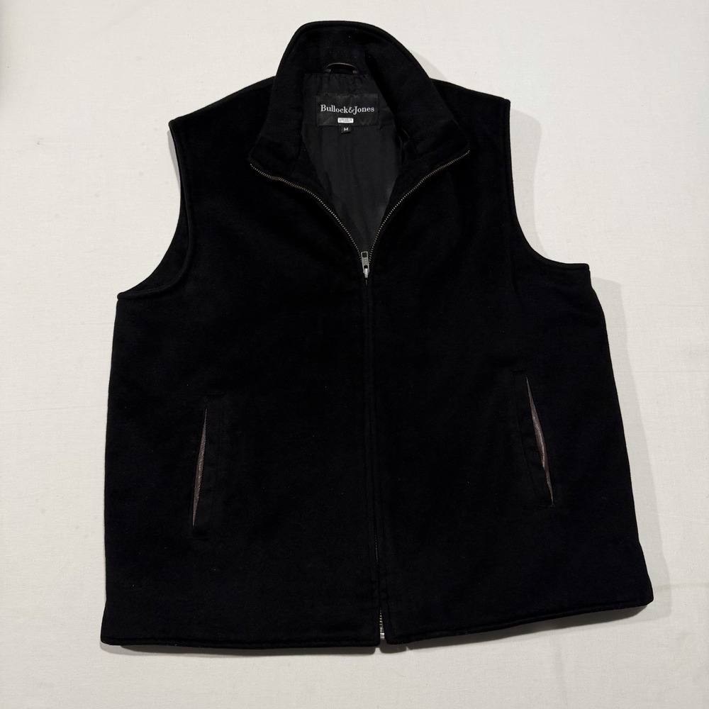 Bullock & Jones Loro Piana Wool Vest Mens Medium Black Leather Thinsulate USA